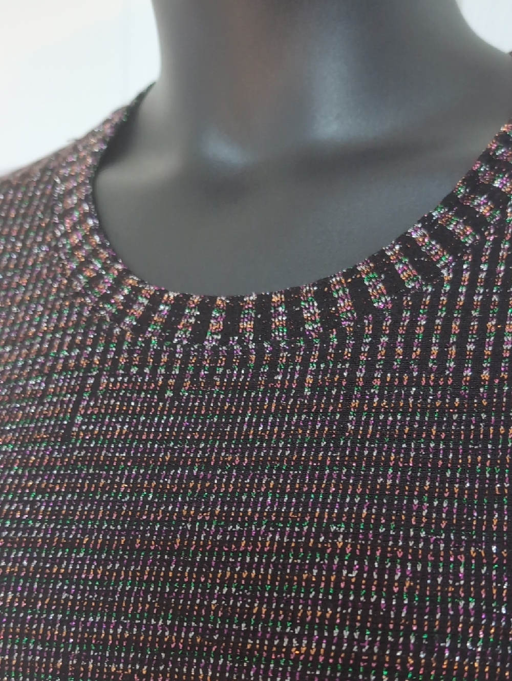 intro. Sparkle Knit Top in Black with Multicolor Metallic Thread